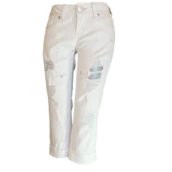 No Boundaries Capris 1 White Distressed Low Rise Denim Junior (W26L19) - Picture 1 of 16
